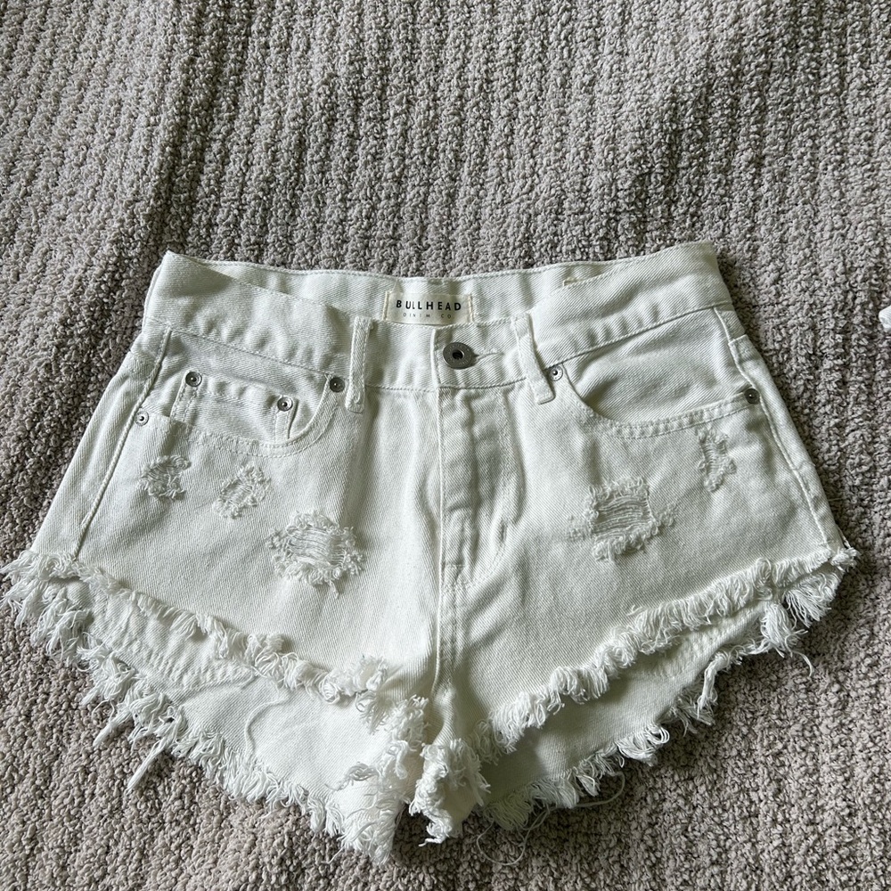 Bullhead White Distressed Jean Shorts Raw Hem